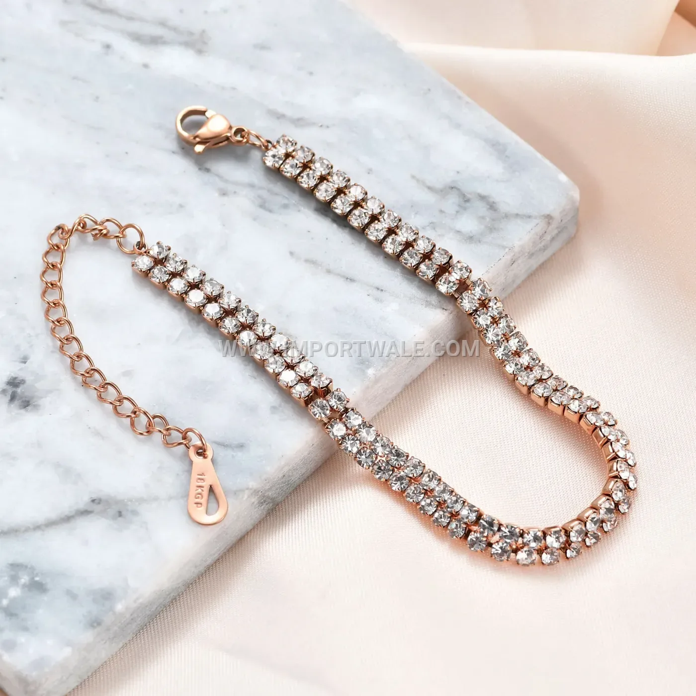 Titanium Stainless Steel Two-Row Crystal Bangle Bracelet