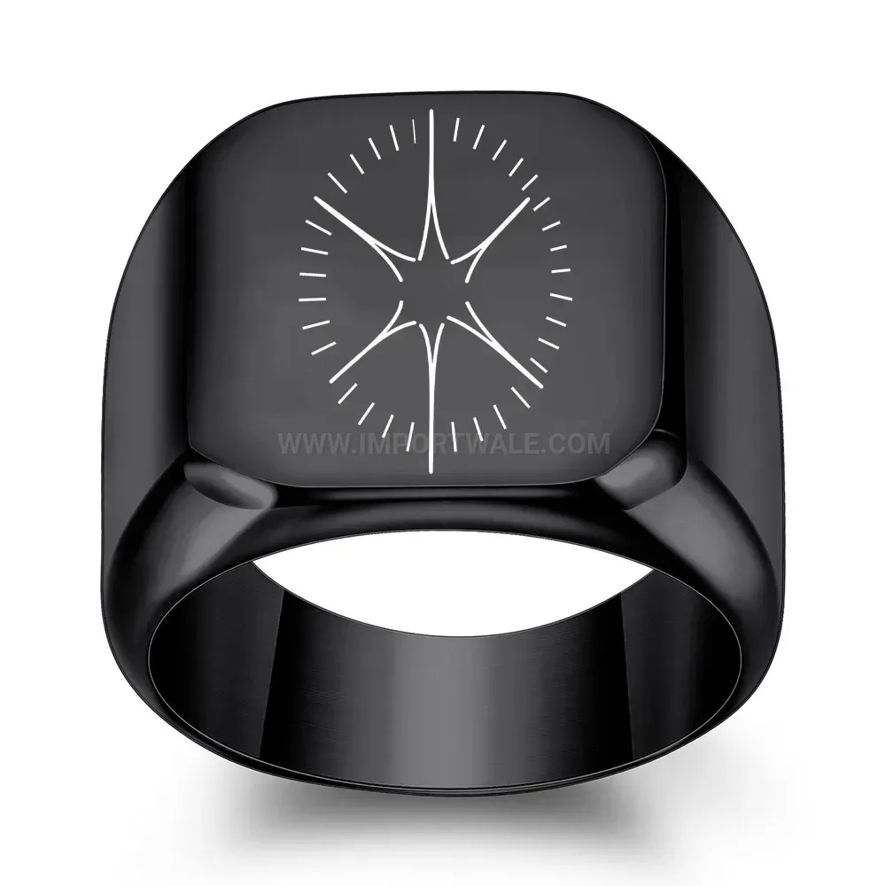 Fashion Laser Engraved Star Compass Square Stainless Steel Ring