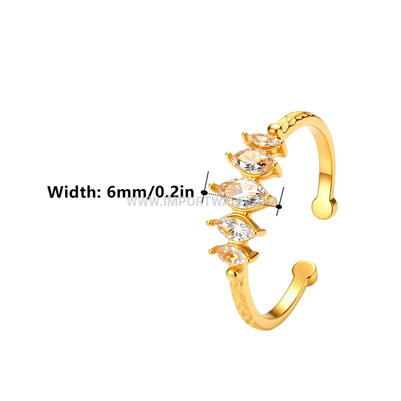 Hammered Stainless Steel Adjustable Open Ring with Sparkle Details