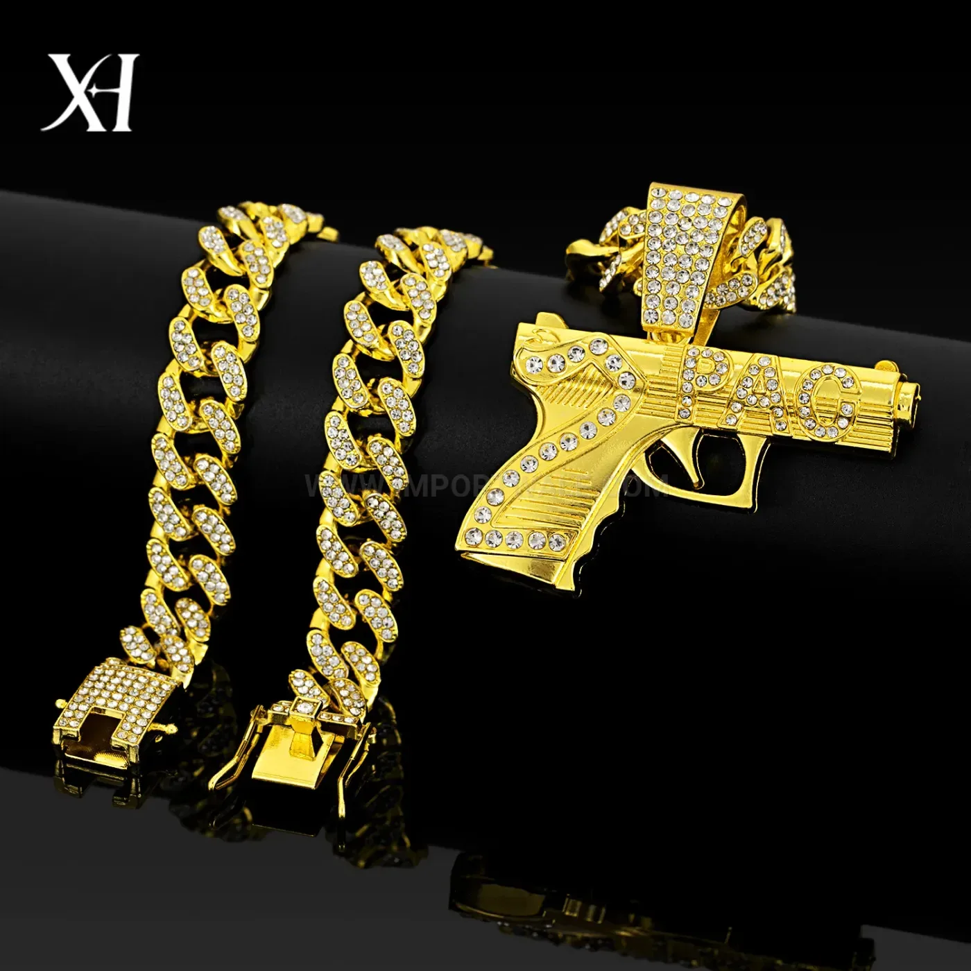 Bold 3D Pistol Pendant Alloy Cuban Chain Hip Hop Necklace