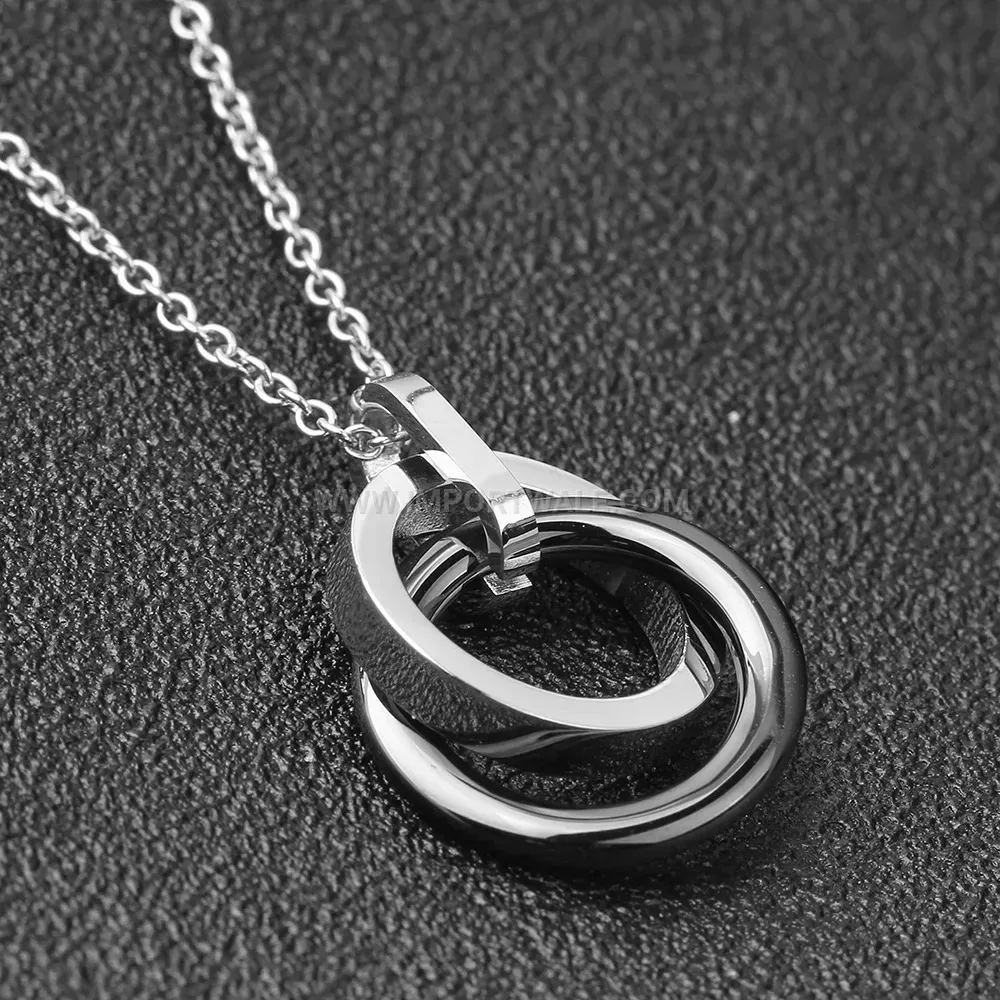 Interlocking Black and White Ceramic Ring Multi Layer Necklace
