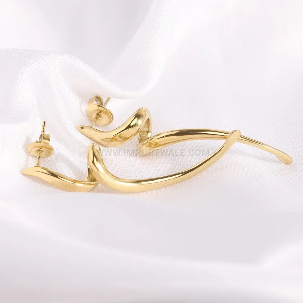 Asymmetric Wavy Long Bar Stainless Steel Earrings
