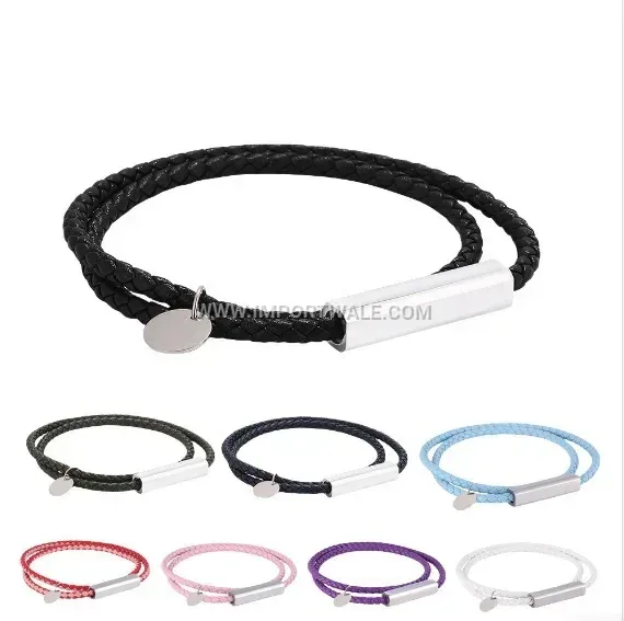 Dual-Strand Leather Wrap Bracelet with Stainless Steel Magnetic Clasp