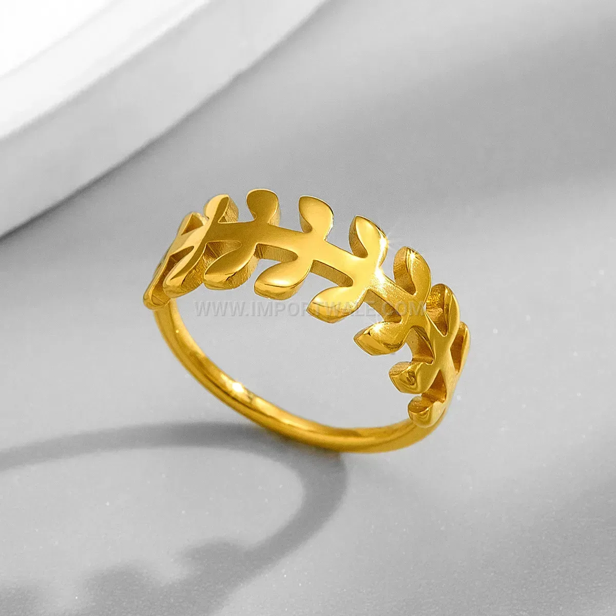 Cutout Olive Branch Stainless Steel Geometric Ring