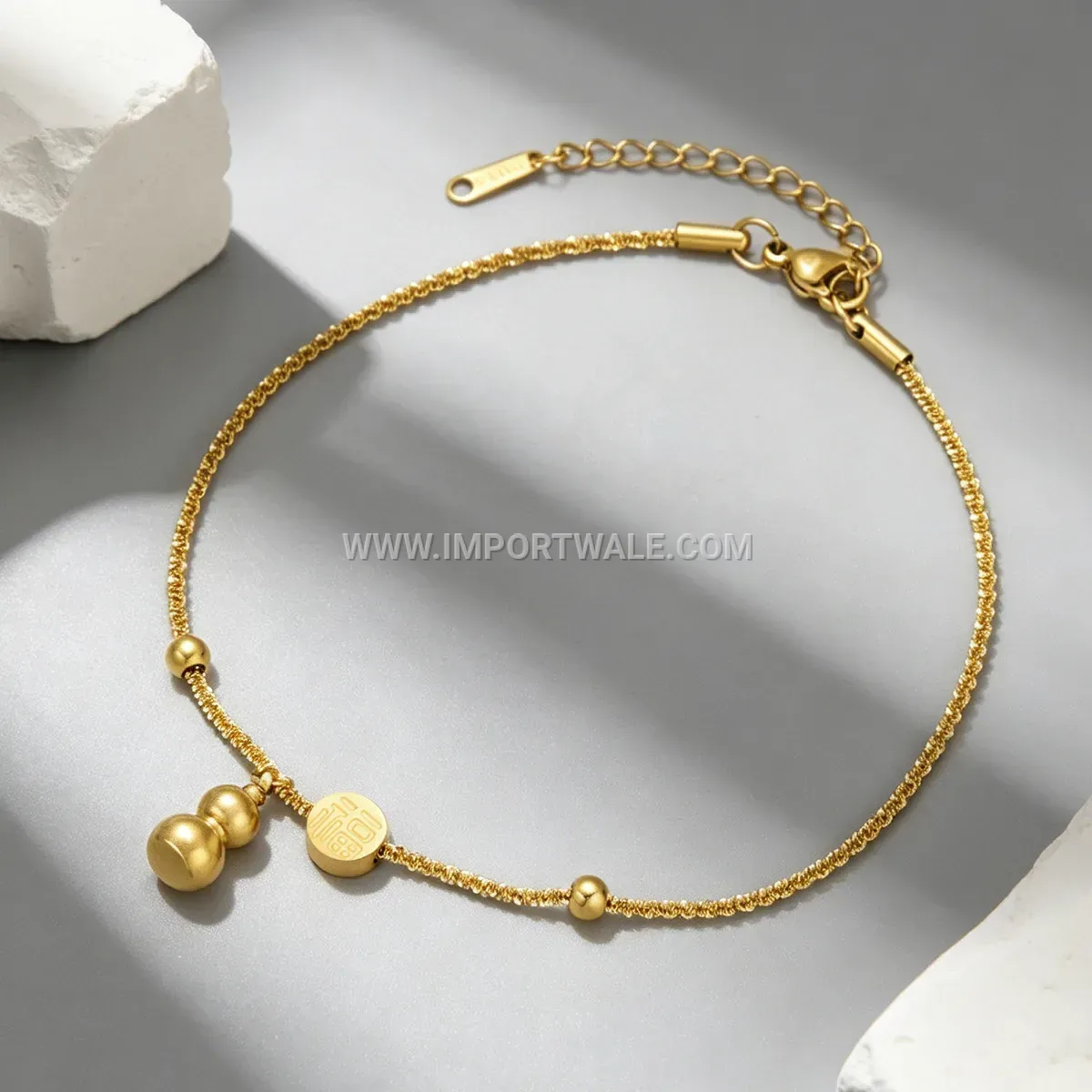 18K Gold Plated Stainless Steel Gourd Charm Anklet