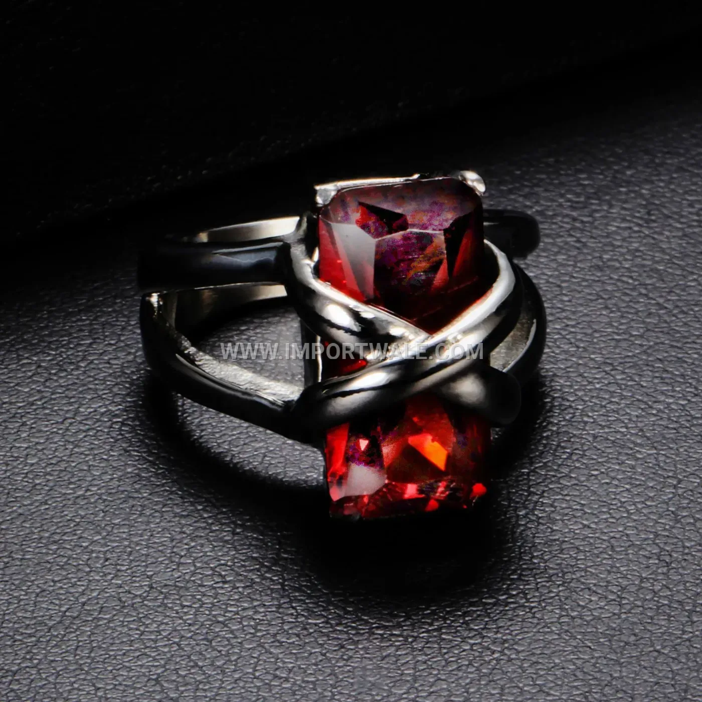 Stainless Steel Cross Red Gemstone Ring