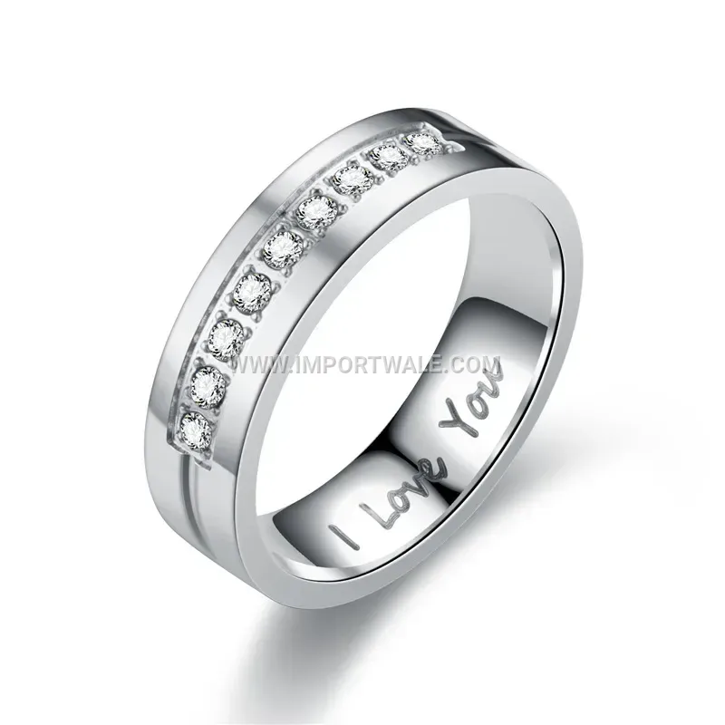 Engraved Stainless Steel Zircon Couple Band Ring