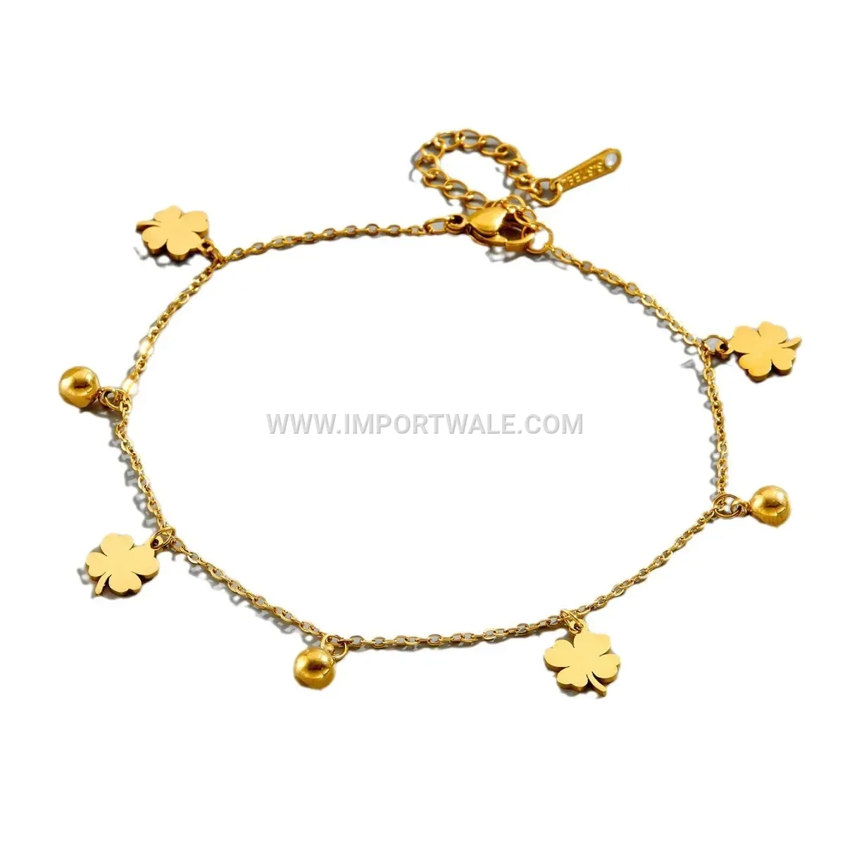 Gold Titanium Steel Four Leaf Clover Anti Tarnish Anklet