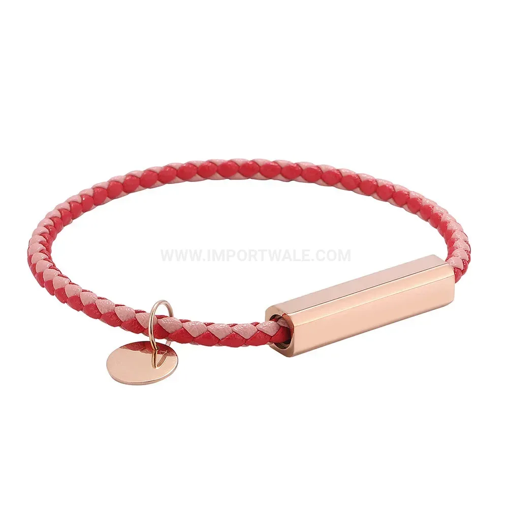 Braided Faux Leather Magnetic Clasp Bracelet in Rose Gold Stainless Steel
