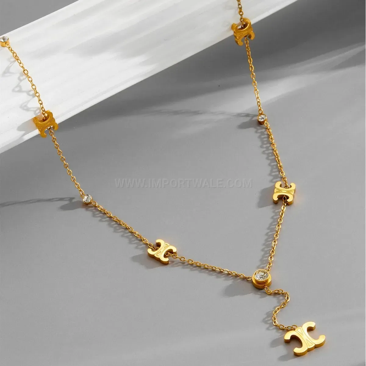 Premium French Style 18K Gold Plated Arc De Triomphe Stainless Steel Necklace