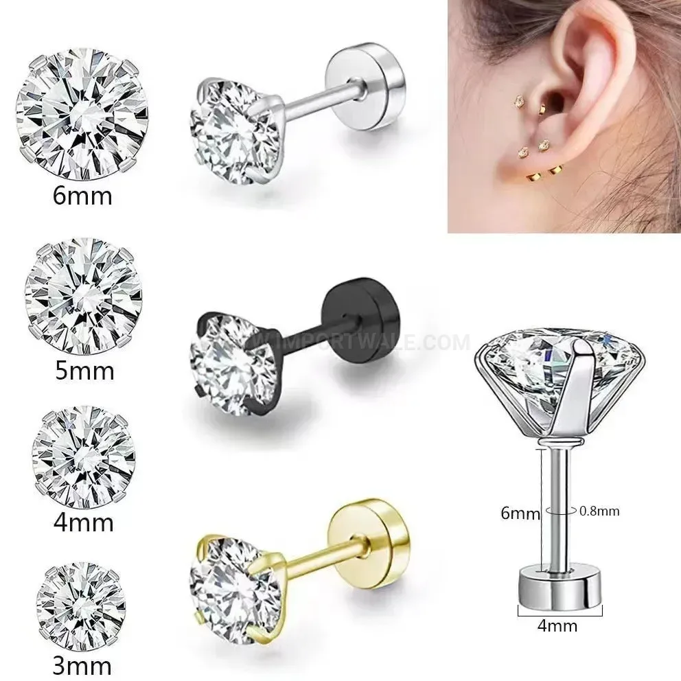 Elegant Minimalist Round Zircon Stainless Steel Cartilage Piercing Studs