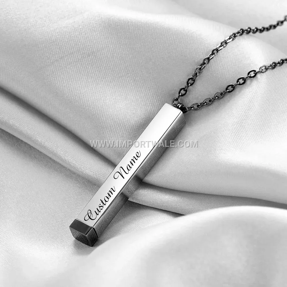 Minimalist Stainless Steel Vertical Bar Pendant Necklace