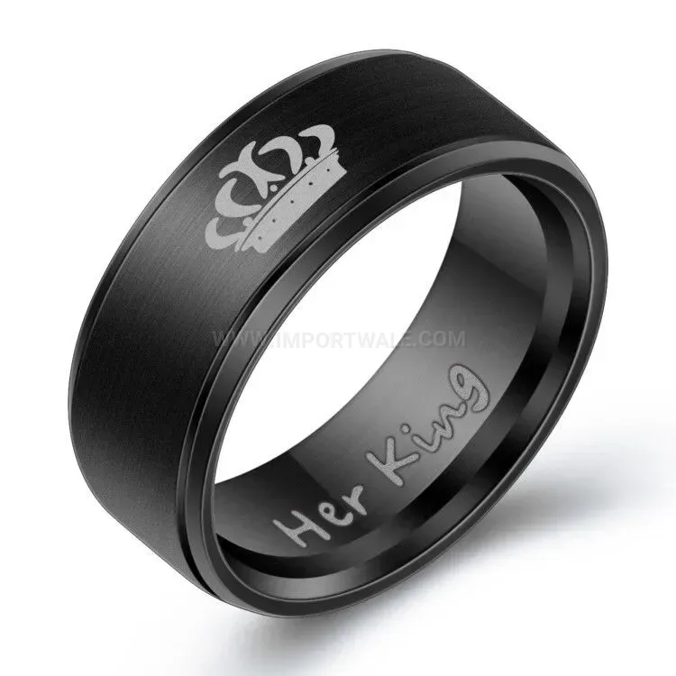 Trendy Laser Engraved King Queen Stainless Steel Couple Band