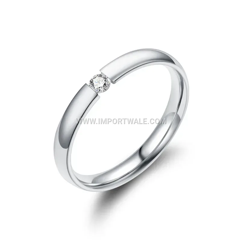 Slim Tension Set Solitaire Crystal Stainless Steel Ring