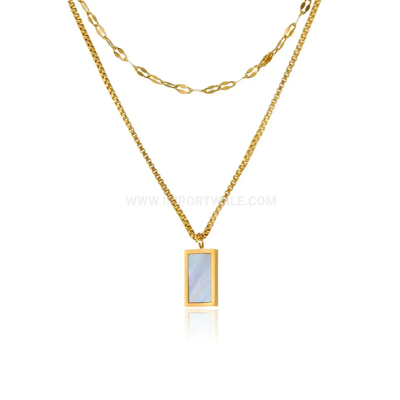 Trendy Layered Stainless Steel Geometric Shell Pendant Collar Necklace