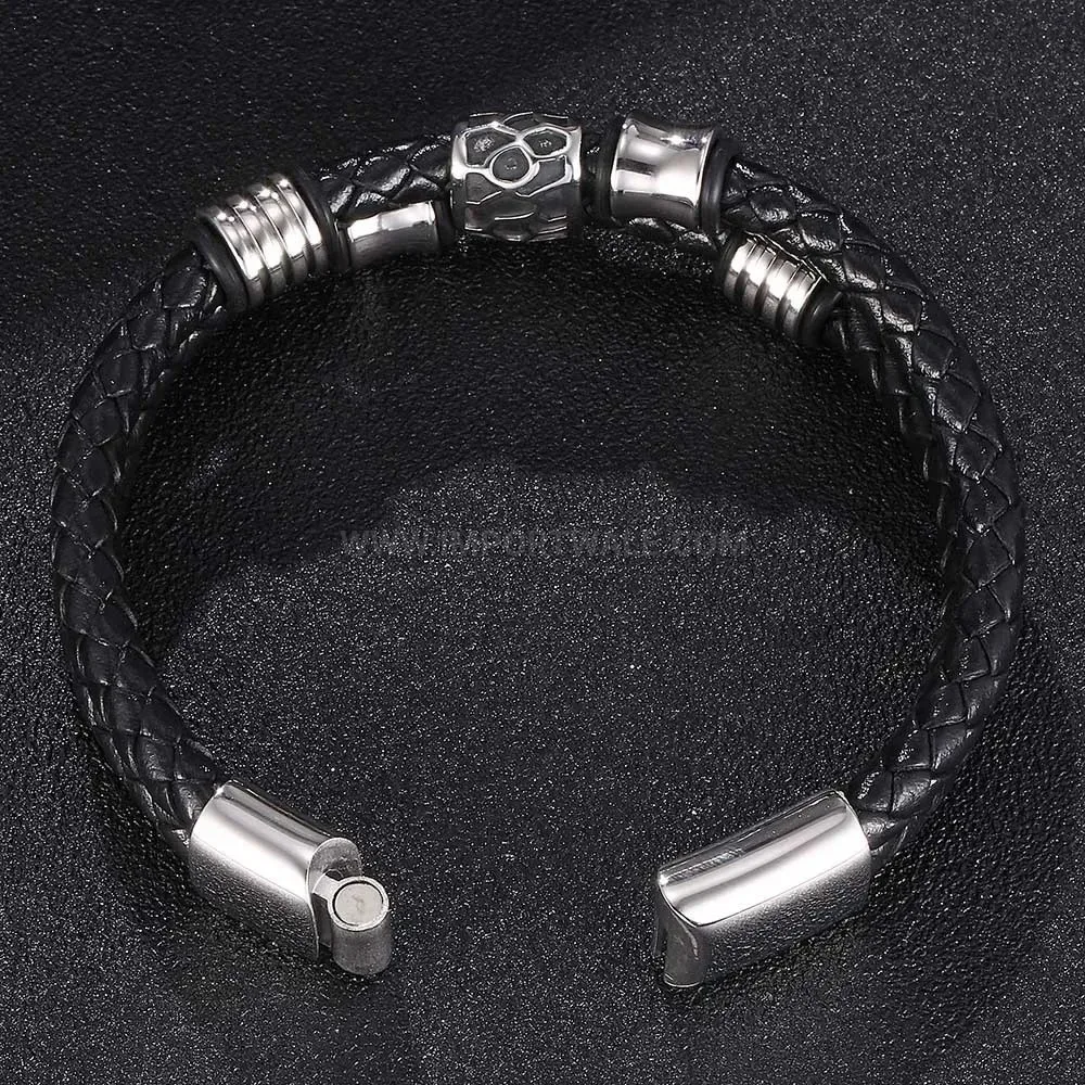 Chic Multi Layer Leather Stainless Steel Magnetic Clasp Punk Bracelet