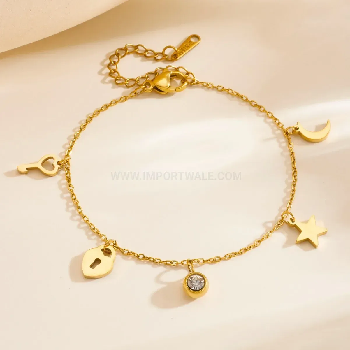 Trendy Celestial Stainless Steel Star and Moon Gold-Plated Bracelet