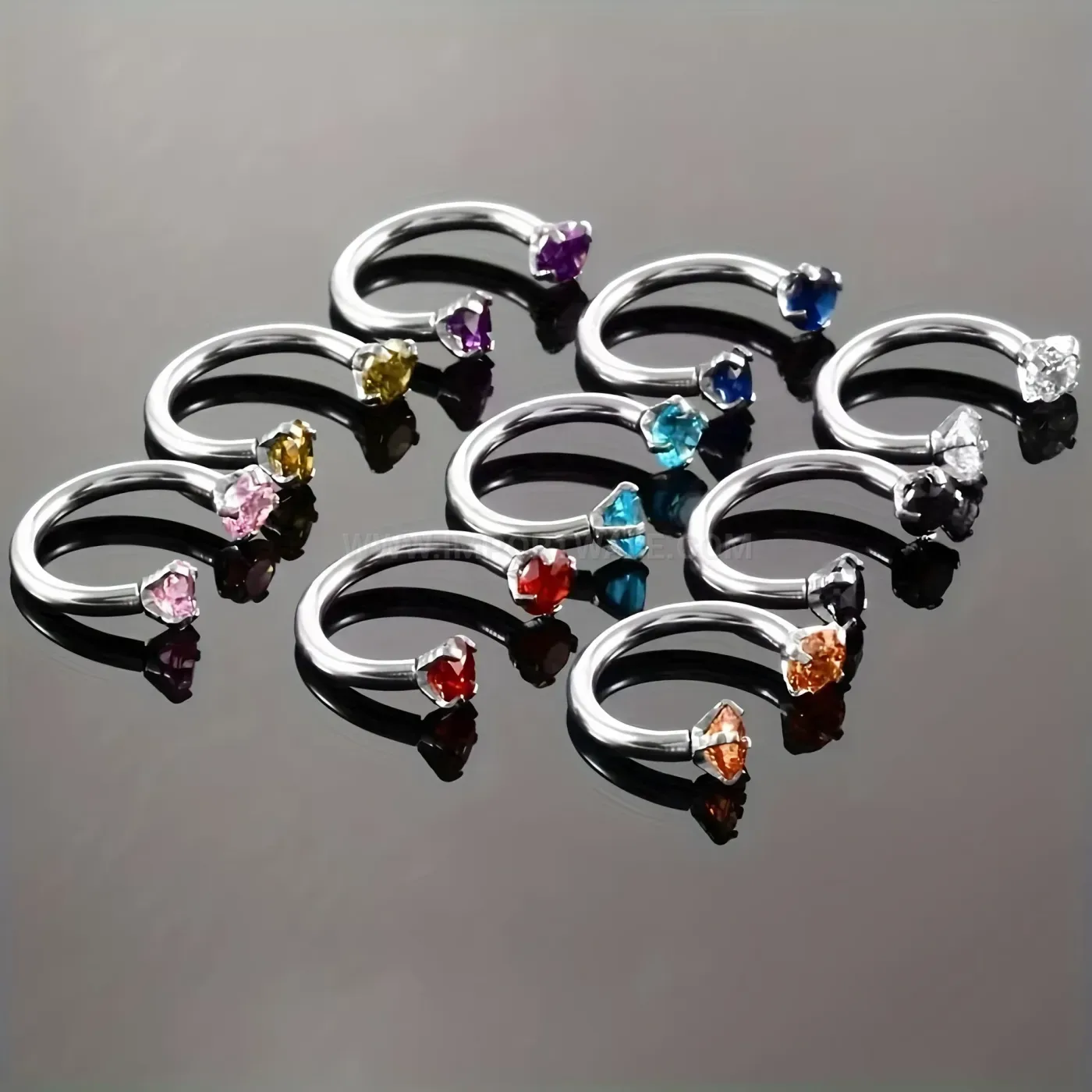 Colorful Zircon Double Studded C Shape Horseshoe Stainless Steel Piercing Ring