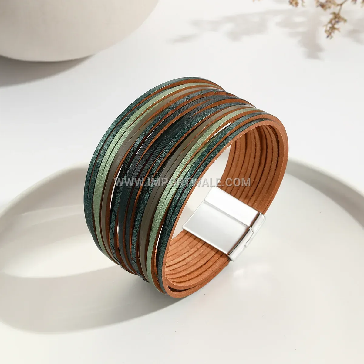 Multi-Layer Faux Leather Embossed Gradient Wrap Bracelet