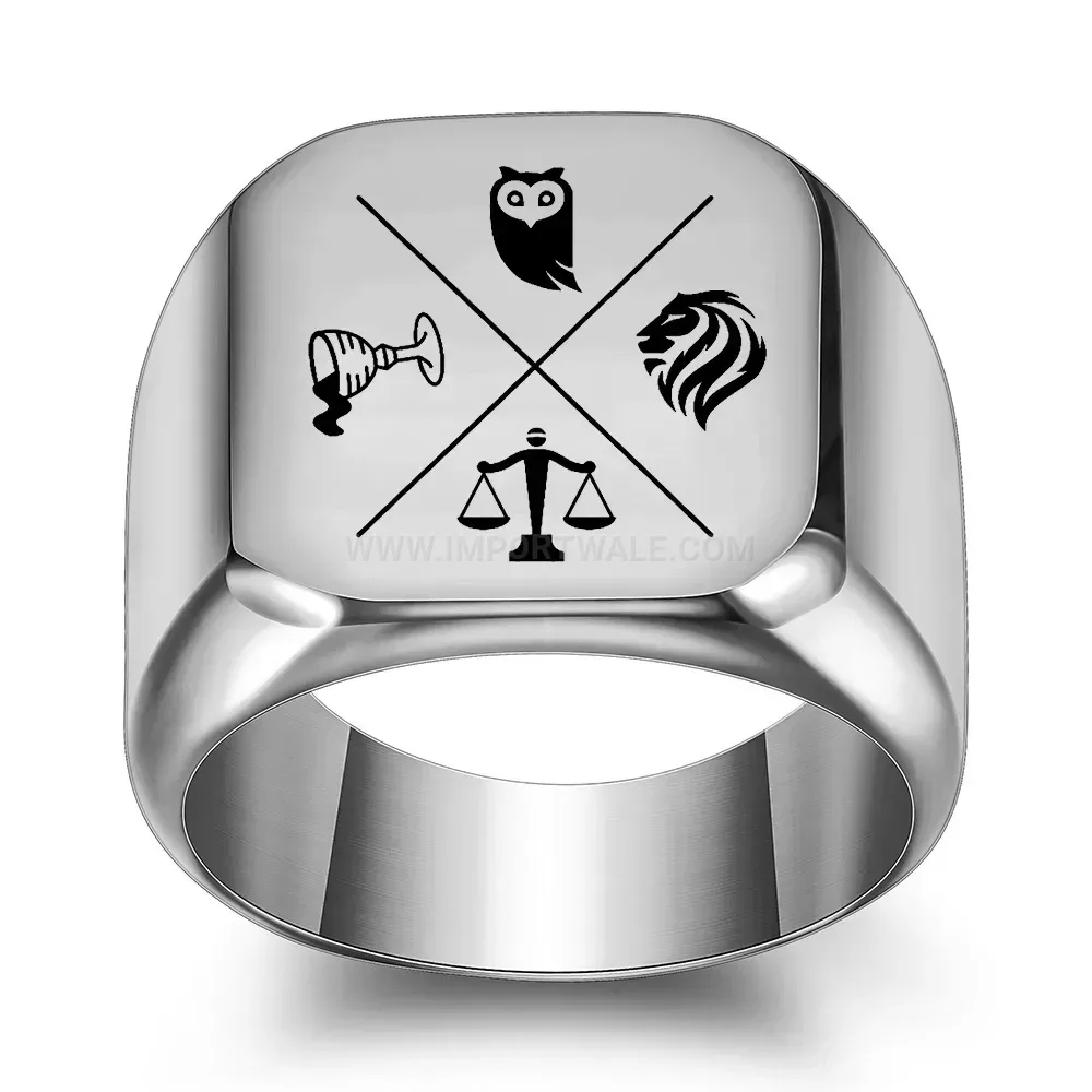 Chic Laser Etched Stainless Steel Signet Band Ring