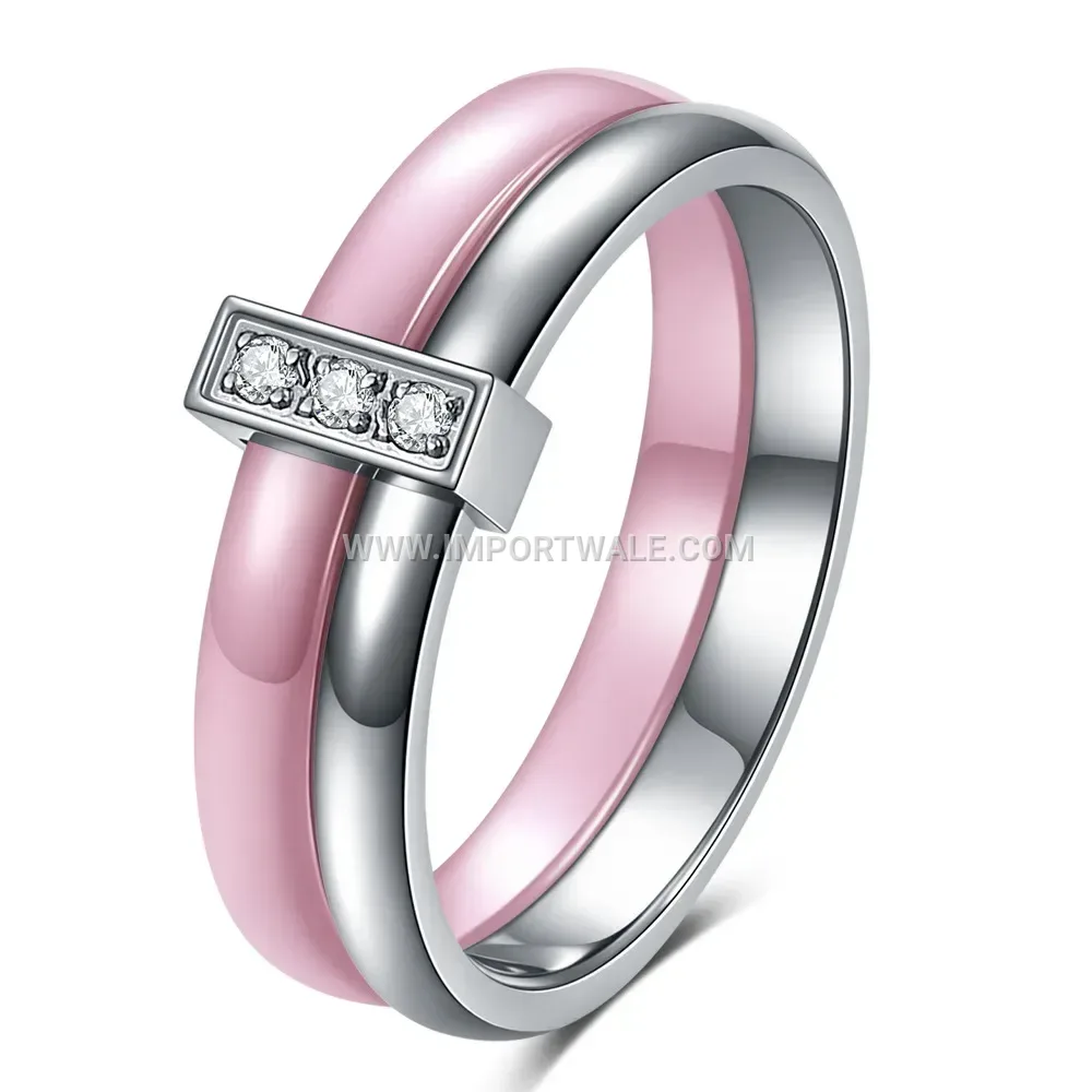 Smooth Ceramic Spliced Stainless Steel Zircon Ring