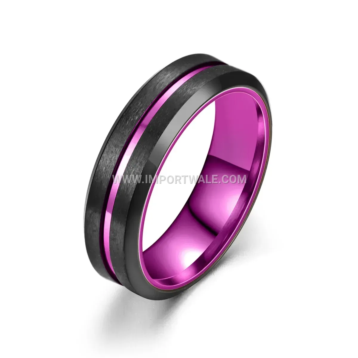 Two Tone Beveled Edge Black Stainless Steel Band Ring