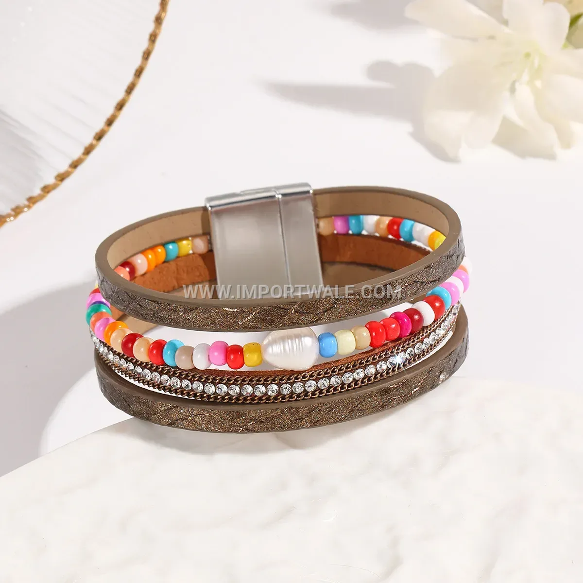 Bohemian Multi Strand Faux Leather Wrap Magnetic Bracelet