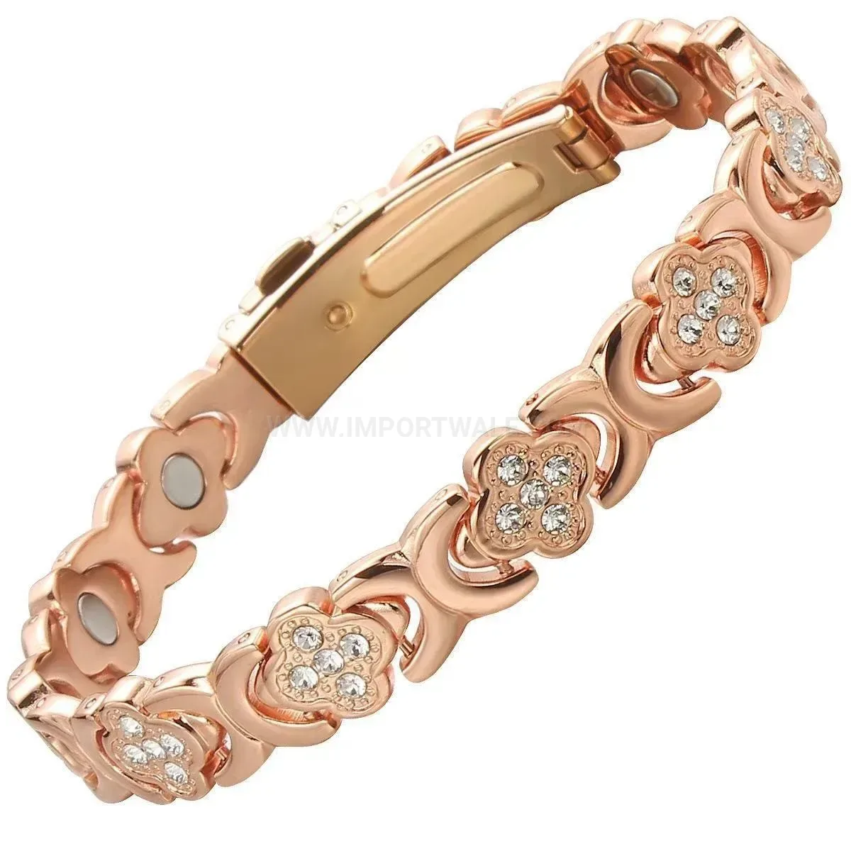 Trendy Pure Red Copper Four-Leaf Clover Magnetic Bio Therapy Bracelet