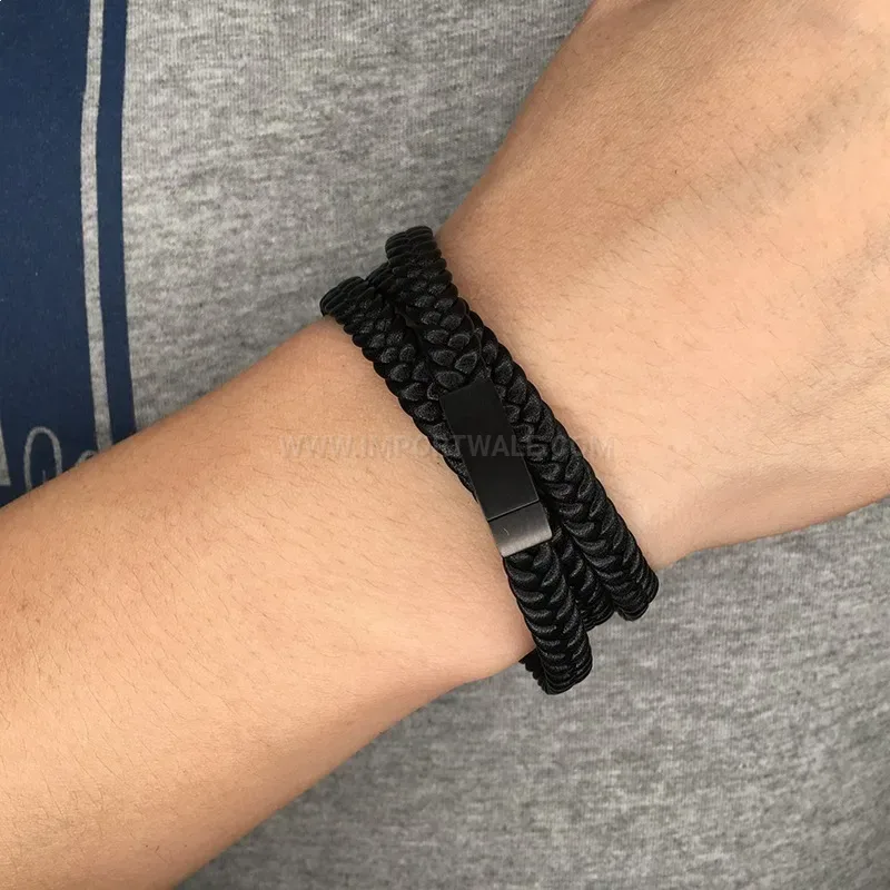 Multi Strand Leather Wrap Bracelet with Stainless Steel Accents