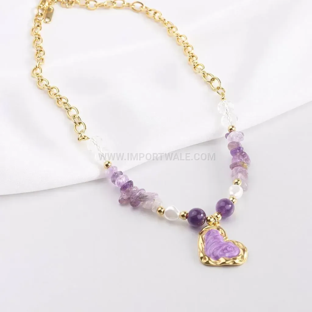 Vintage Heart Pearl Stainless Steel Pendant Necklace for Women