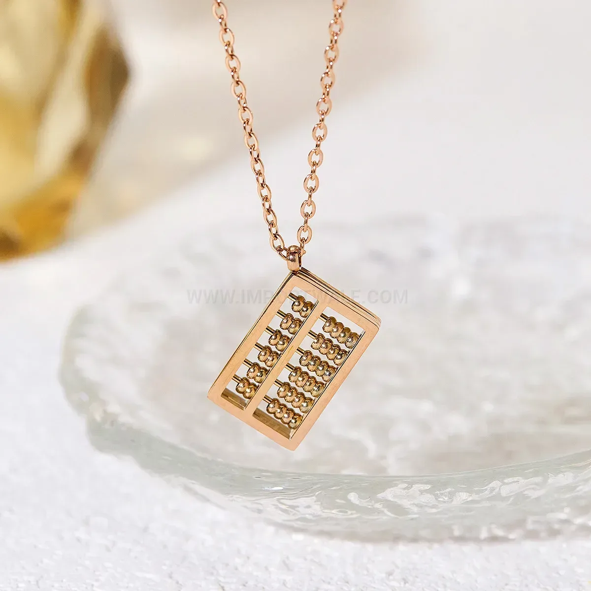 Rose Gold Stainless Steel Abacus Pendant Necklace