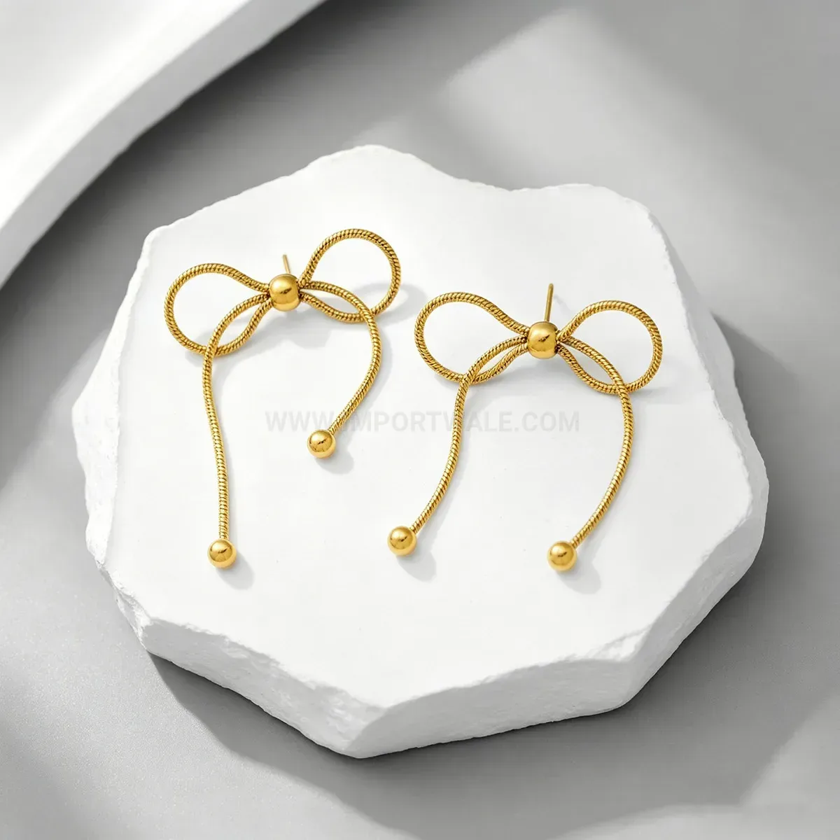 Stainless Steel Bowknot Snake Chain Drop Earrings