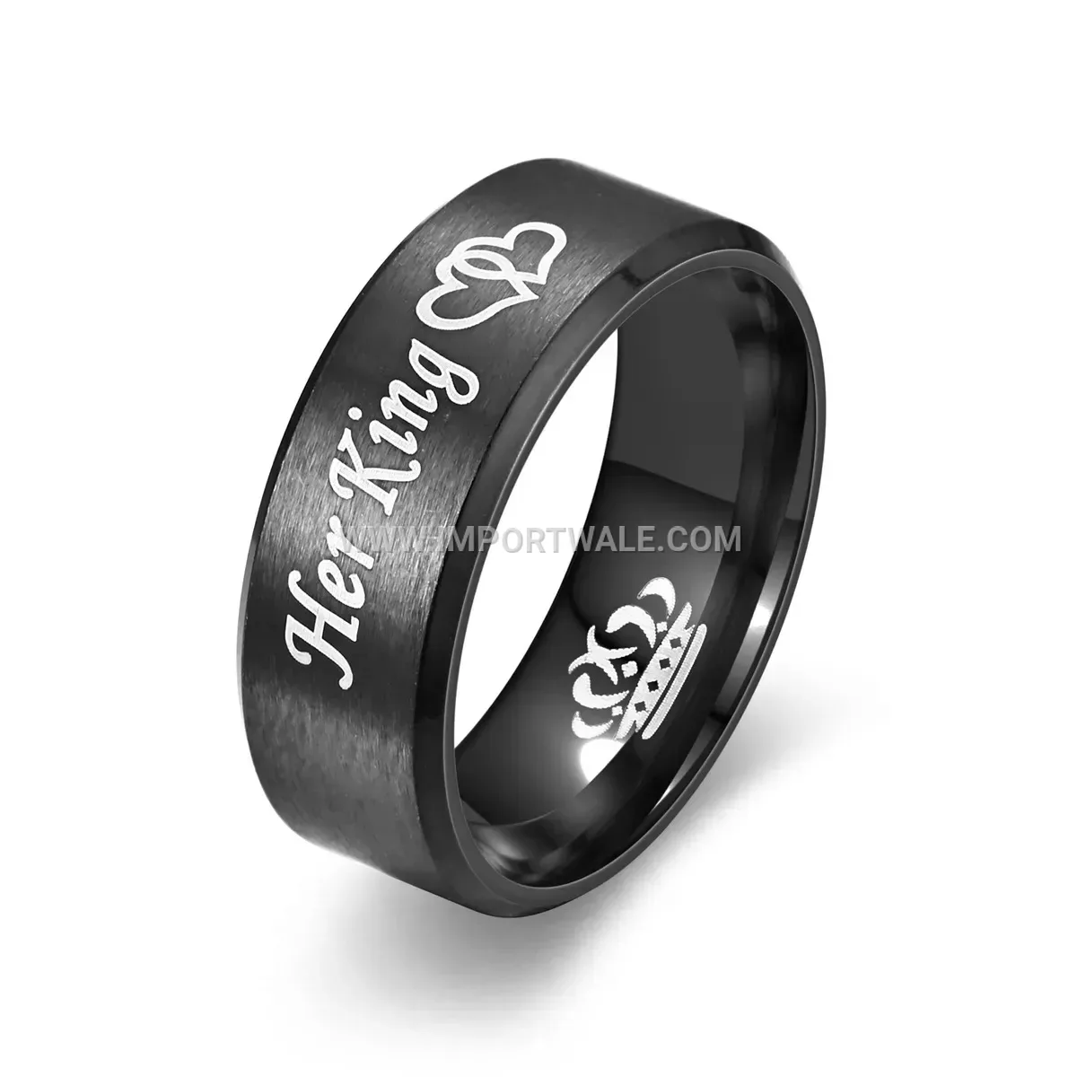 Matte Black Stainless Steel Engraved Crown Ring