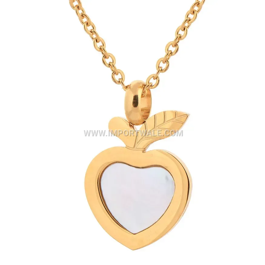 Gold Stainless Steel Shell Apple Heart Pendant Necklace