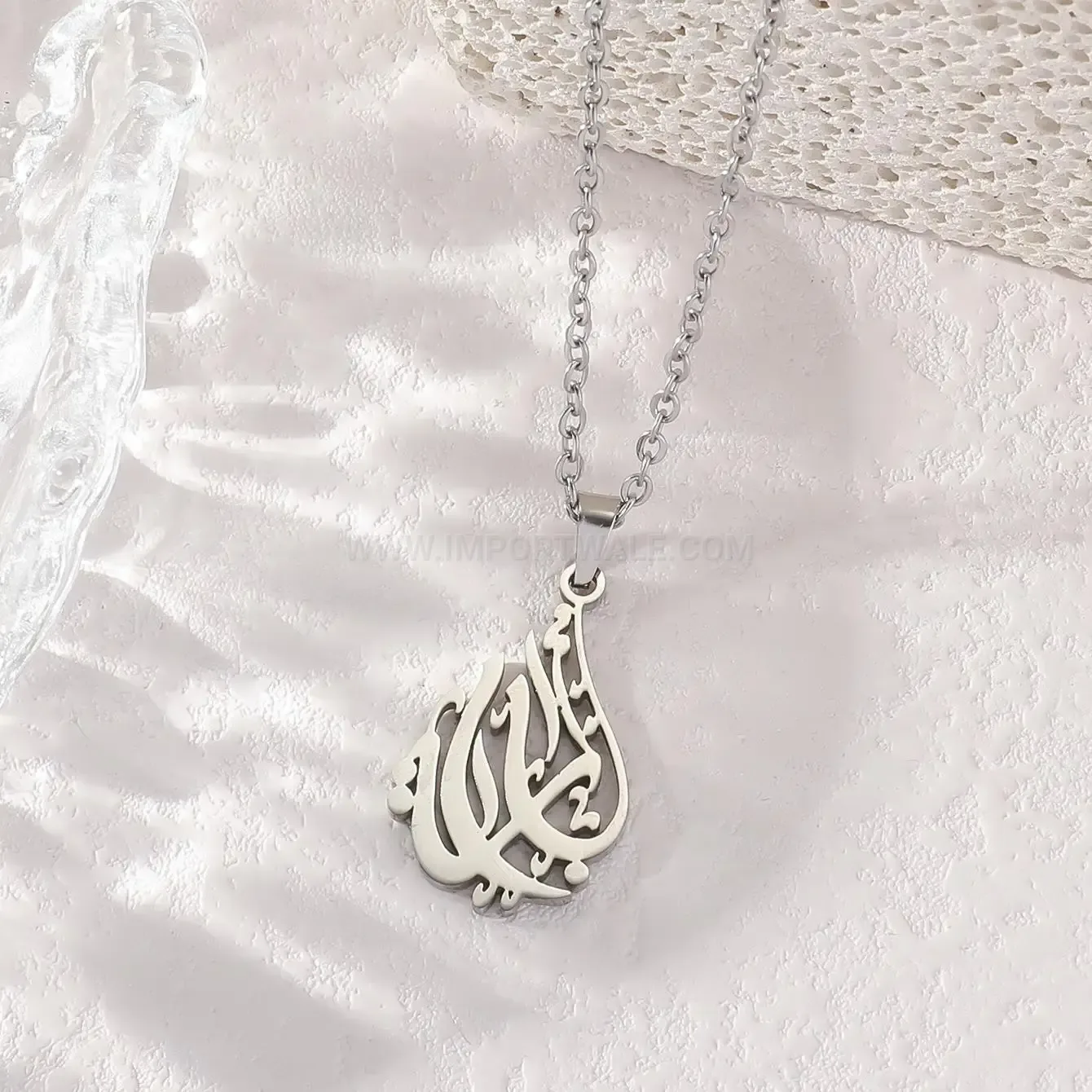 Trendy Stainless Steel Arabic Calligraphy Pendant Necklace