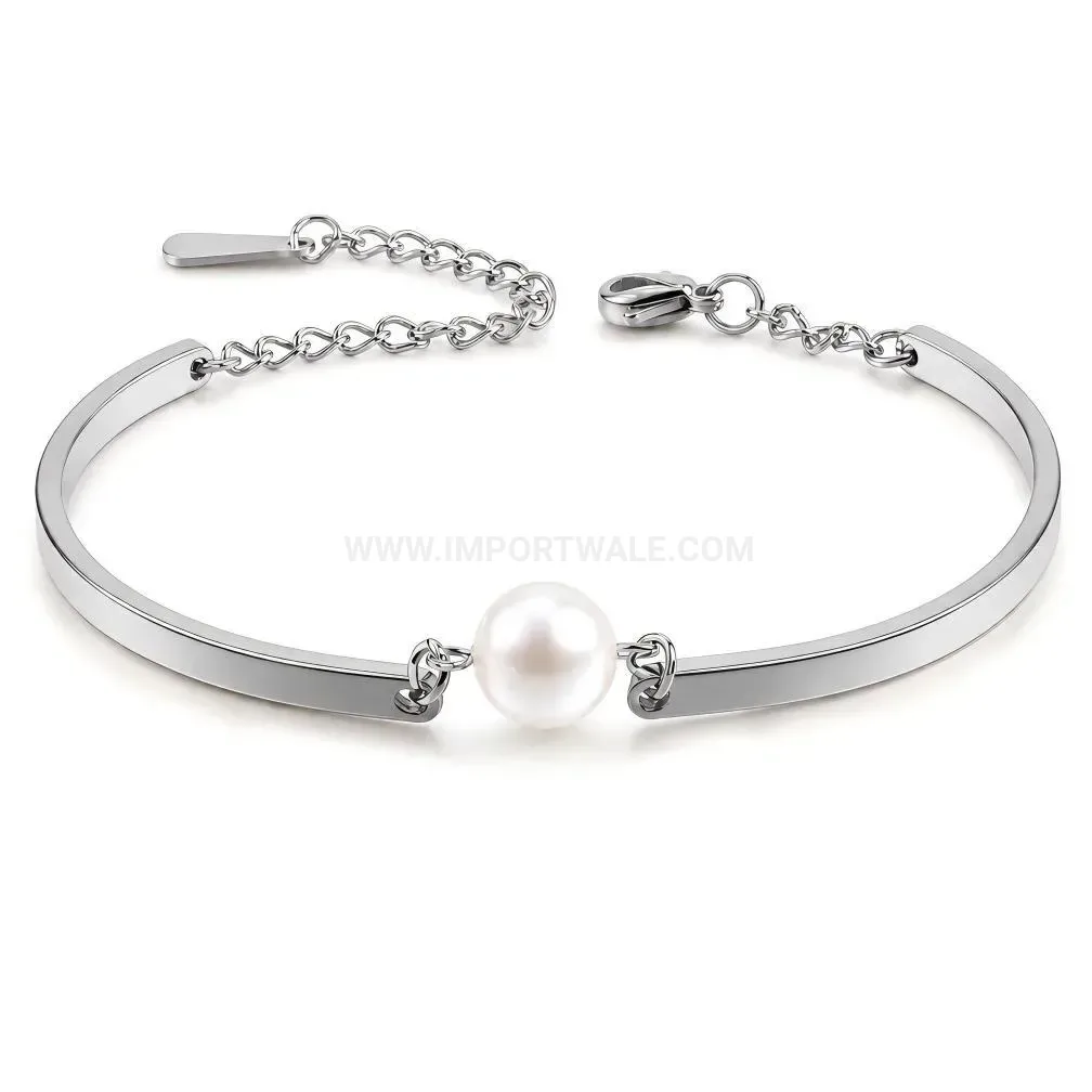 Elegant Minimalist Stainless Steel Bar Bracelet with Pearl Accent