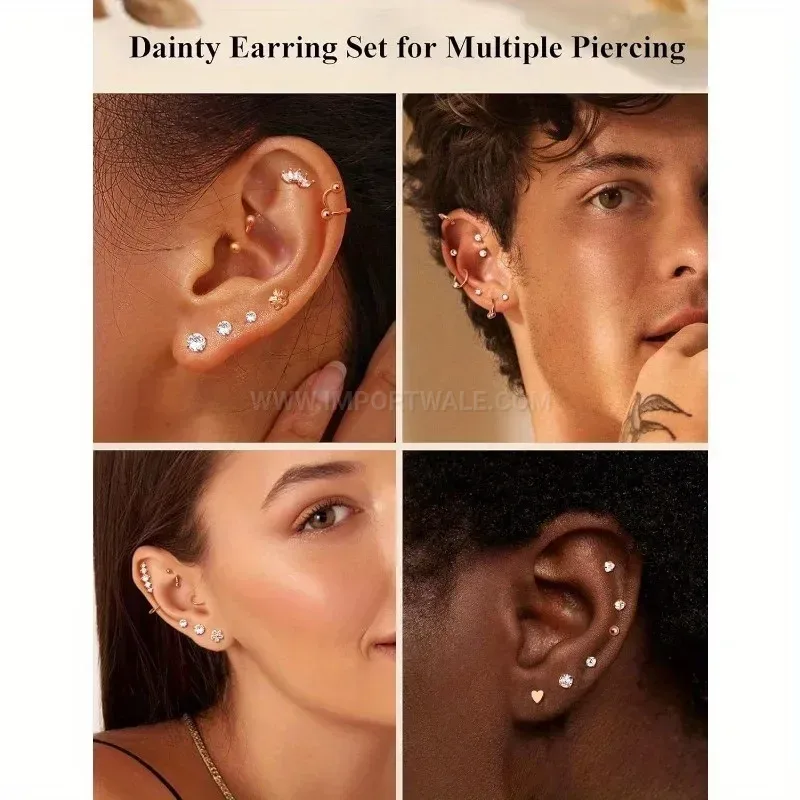 Trendy Stainless Steel Zircon Micro-Pave Body Piercing Jewelry Set