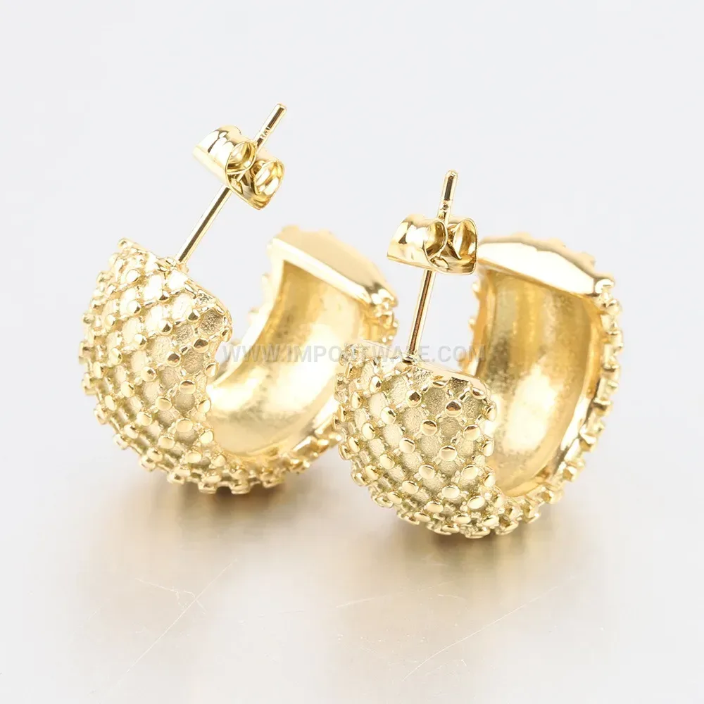 Polka Dot Grid Pattern Stainless Steel C Hoop Earrings