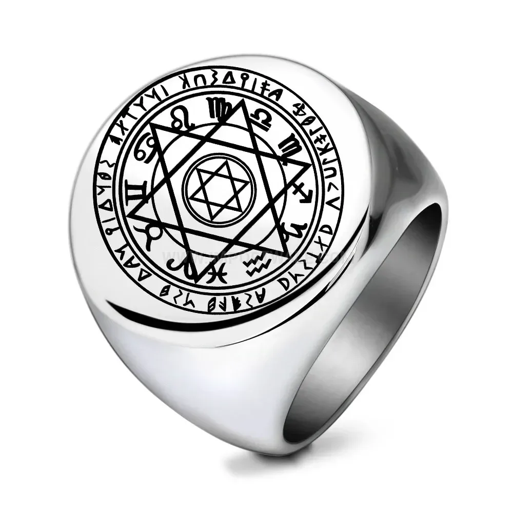 Elegant Hexagram Star Engraved Polished Stainless Steel Signet Ring