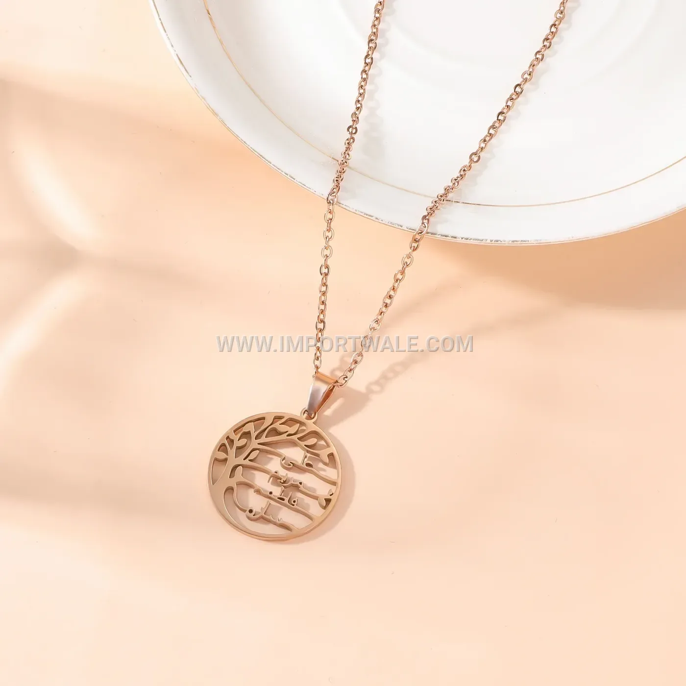 Stainless Steel Arabic Tree Motif Pendant Chain Necklace