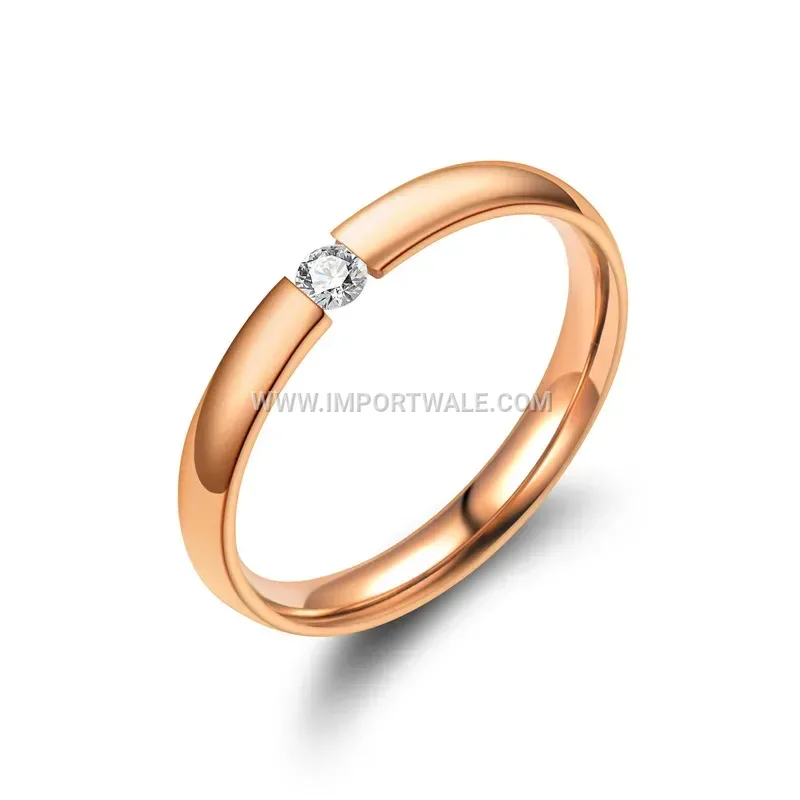 Slim Tension Set Solitaire Crystal Stainless Steel Ring