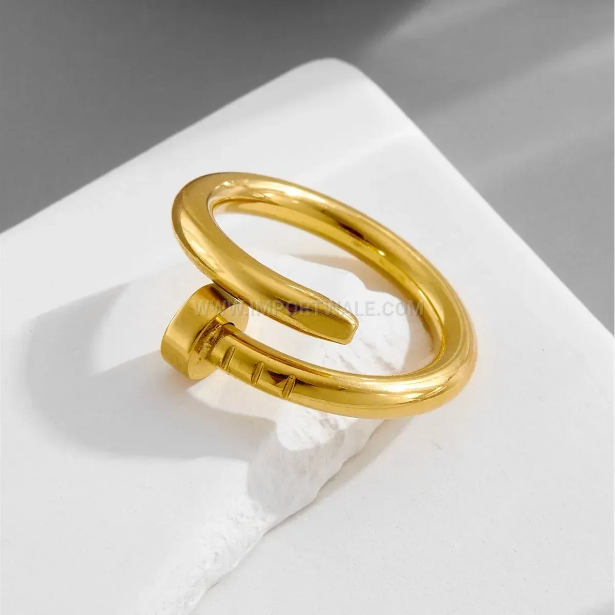 Double Layer Rose Gold Plated Titanium Steel Nail Ring with Rhinestones