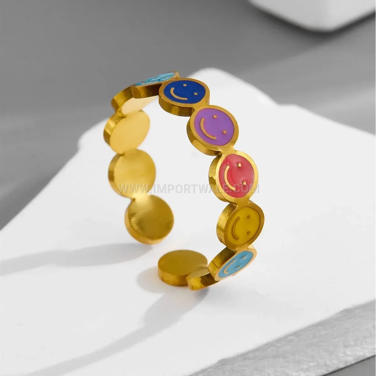 Colorful Floral Charm Titanium Steel Open Ring