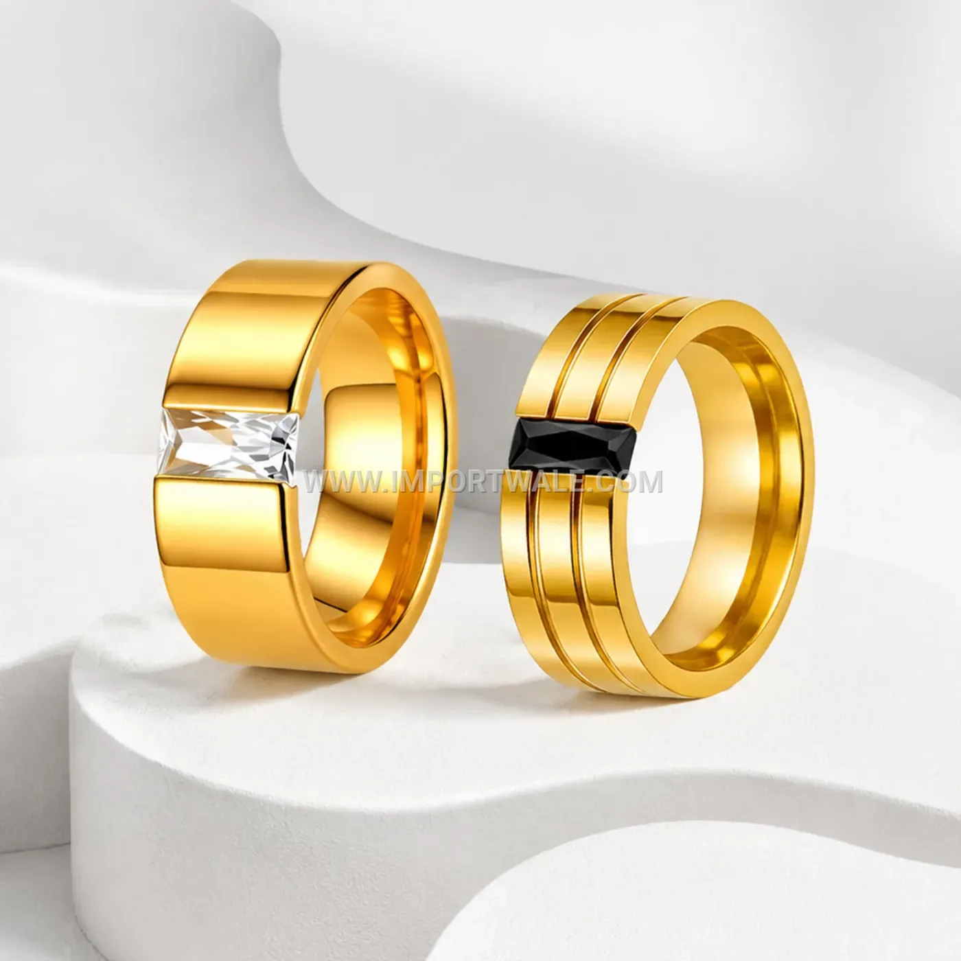 Two Tone Grooved Stainless Steel Mens Band Ring