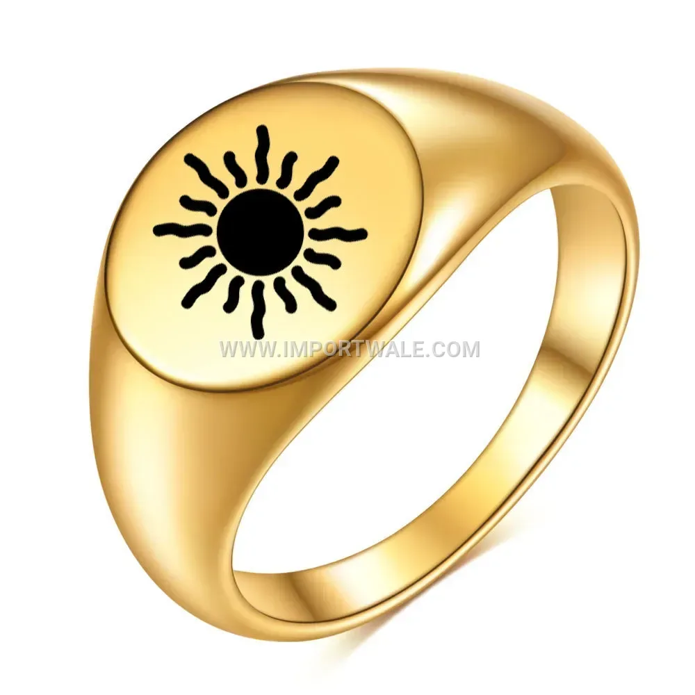 Sun Motif Engraved Stainless Steel Signet Ring