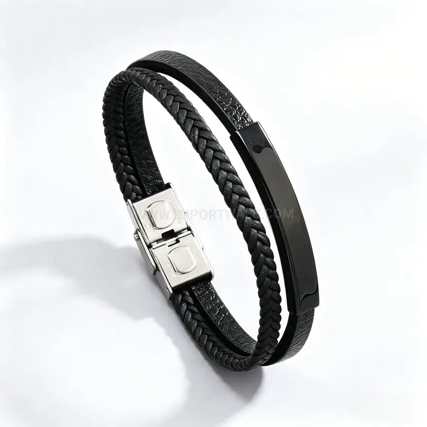 Modern Braided Stainless Steel and Leather Magnetic Bracelet