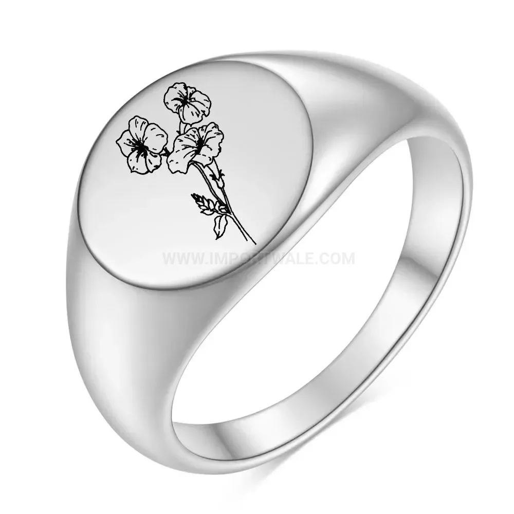 Premium Engraved Floral Motif Stainless Steel Signet Ring