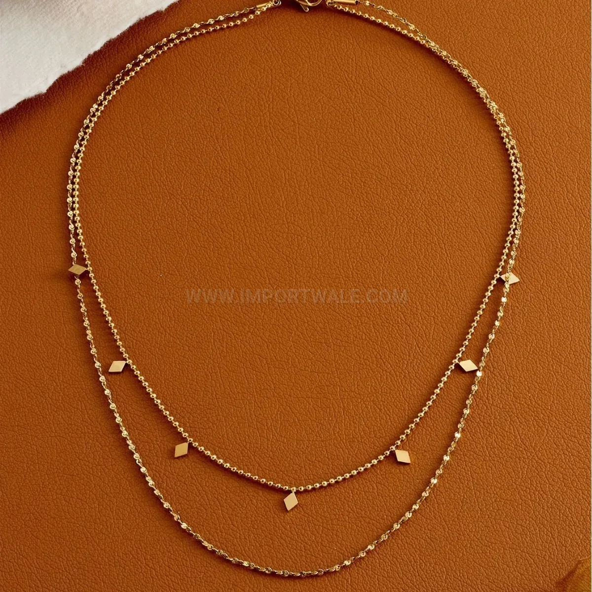 Designer Gold Layered Rhombus Pendant Necklace in Titanium Steel