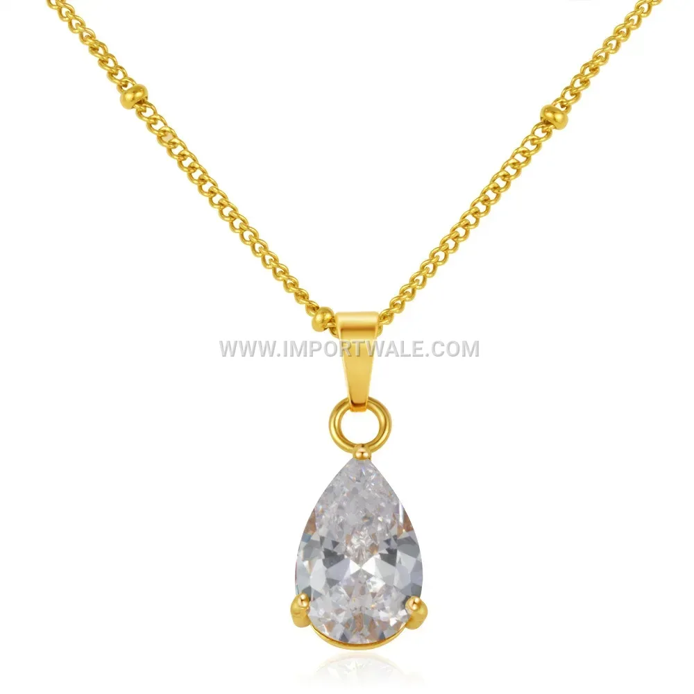 Minimalist 18K Gold Plated Stainless Steel Zircon Crystal Pendant Necklace