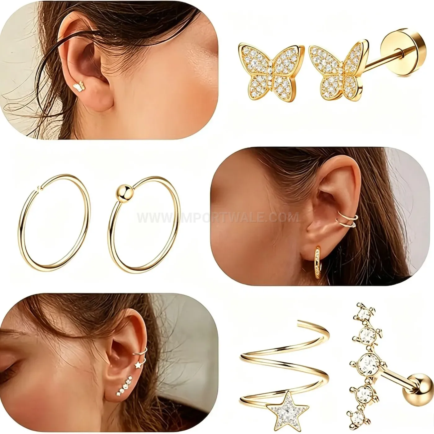 Classic Titanium Steel Piercing Stud Set with Cubic Zirconia Accents
